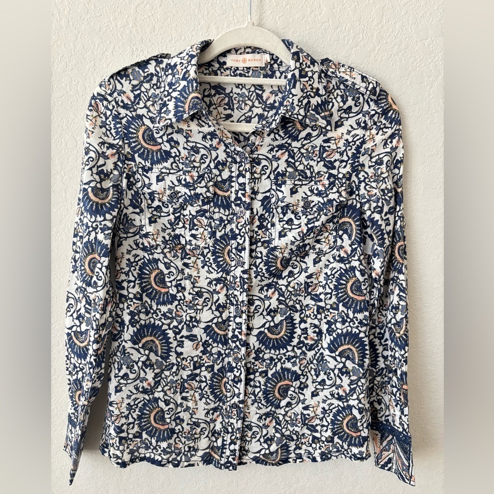 Tory Burch Bridgett Button Down cotton Top Size 4